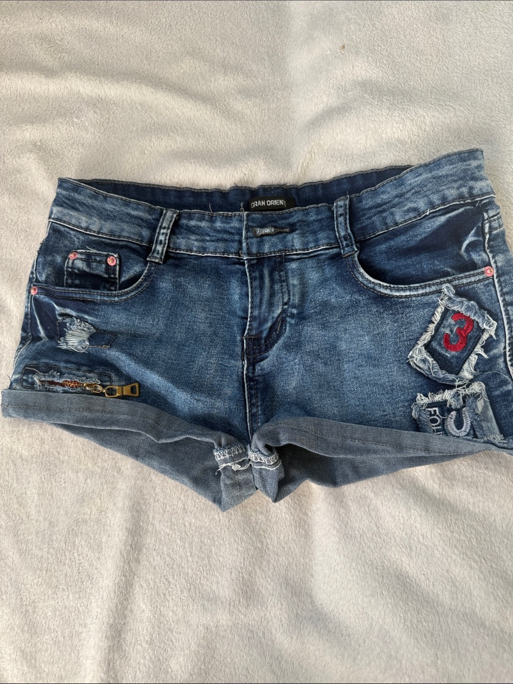Women's Blue Denim Patchwork Shorts